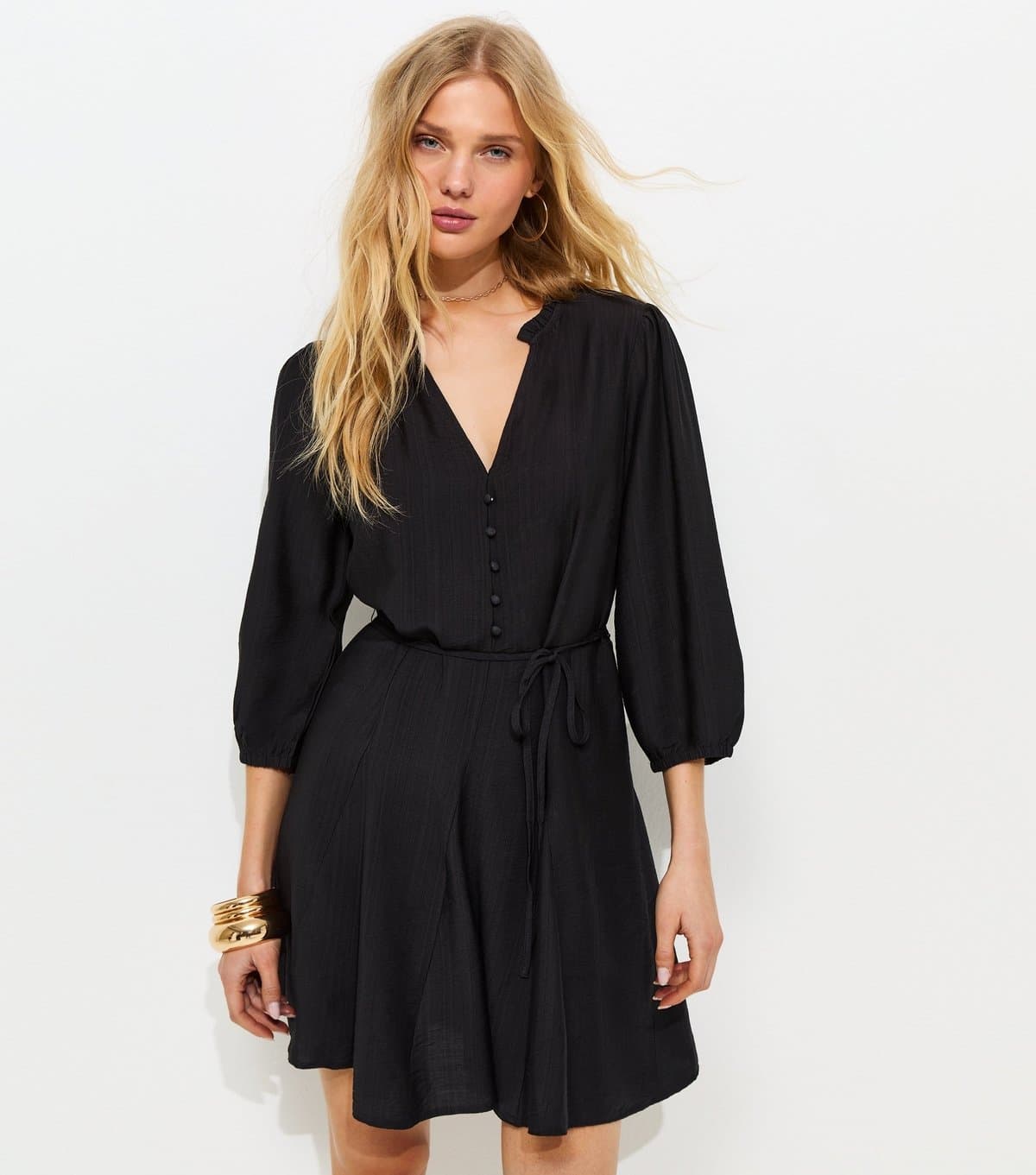 New Look Women's Black Godet Skirt Belted Mini Shirt Dress New Look