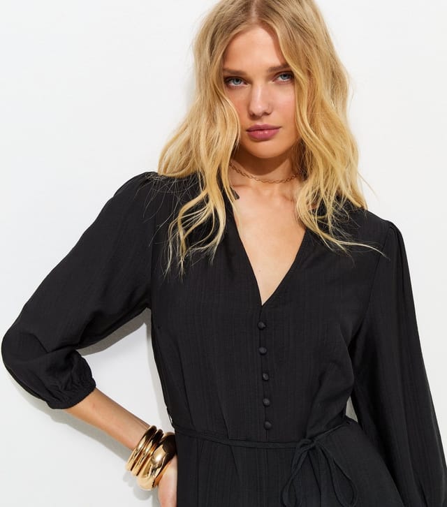 New Look Women's Black Godet Skirt Belted Mini Shirt Dress New Look - 3