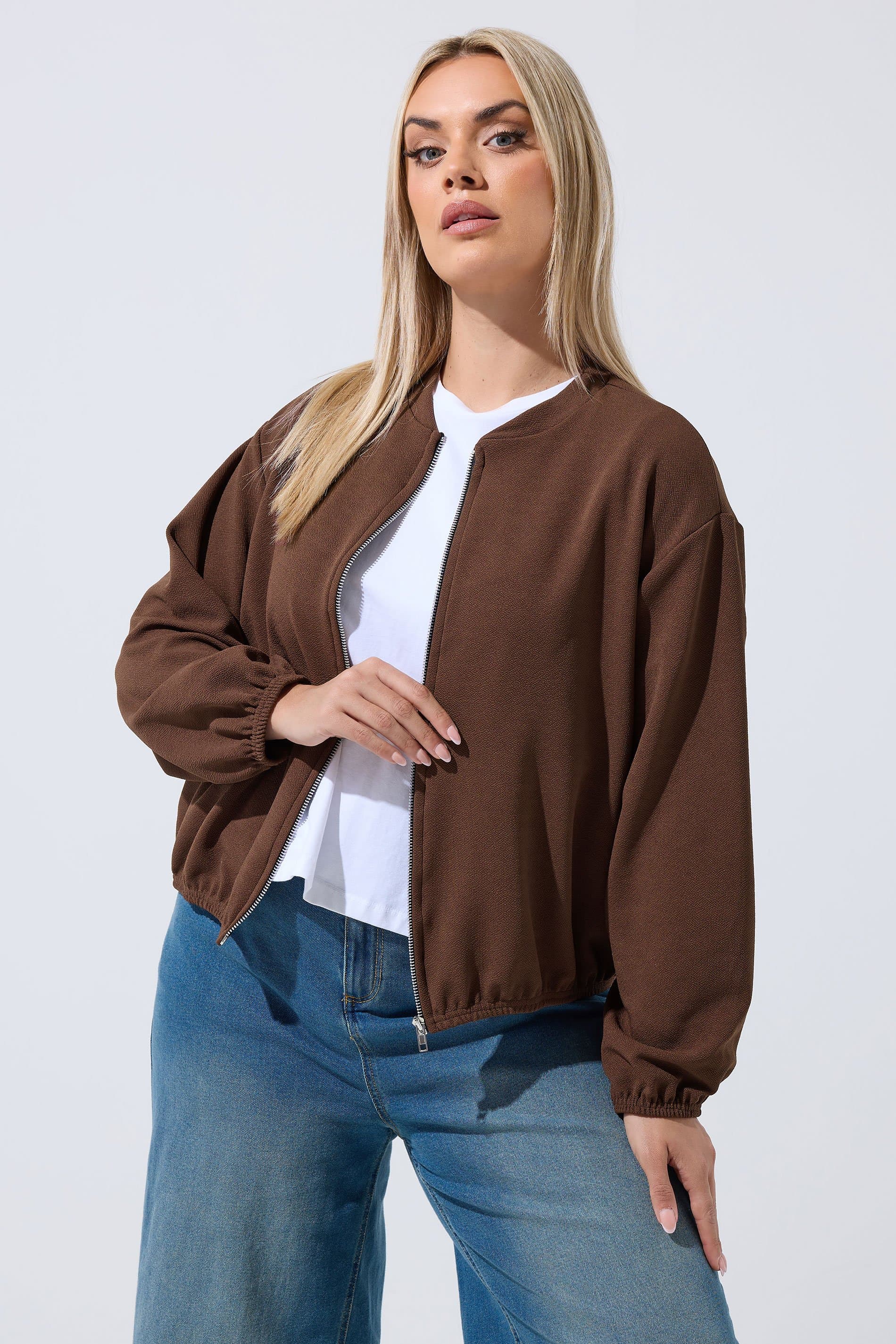 Limited Collection Plus Size Chocolate Brown Zip Bomber Jacket