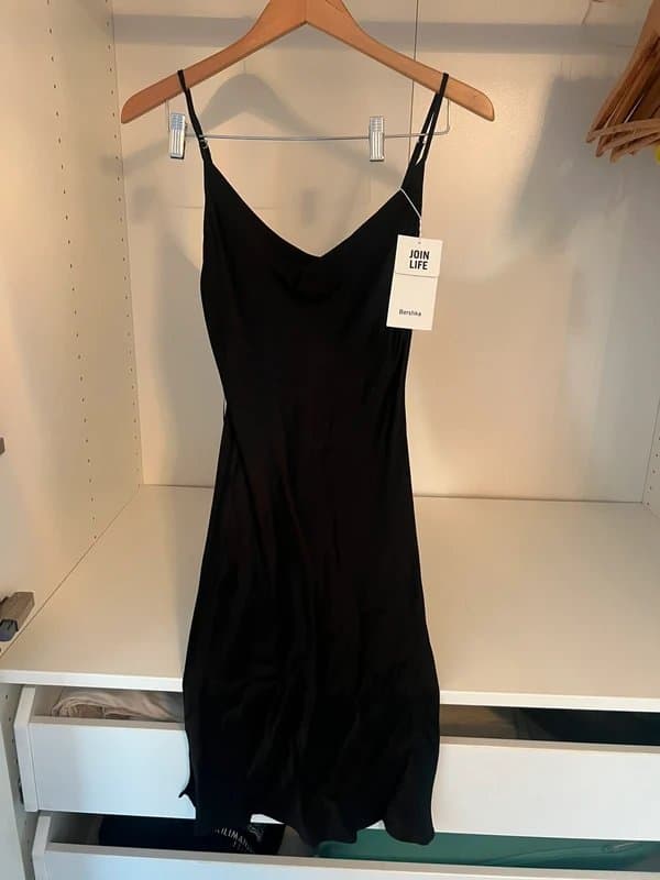 Bershka Bershka black satin cowl neck mini dress with adjustable straps. Size XS