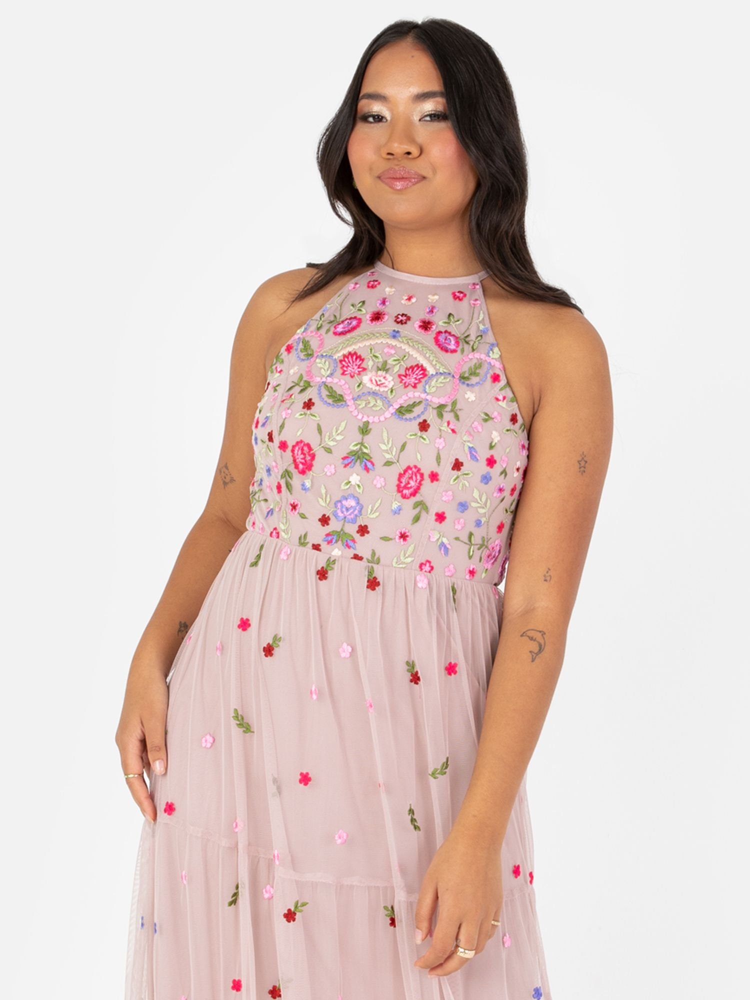 Maya Deluxe Maya Deluxe Women's Embroidered Tiered Maxi Dress in Pink - 2