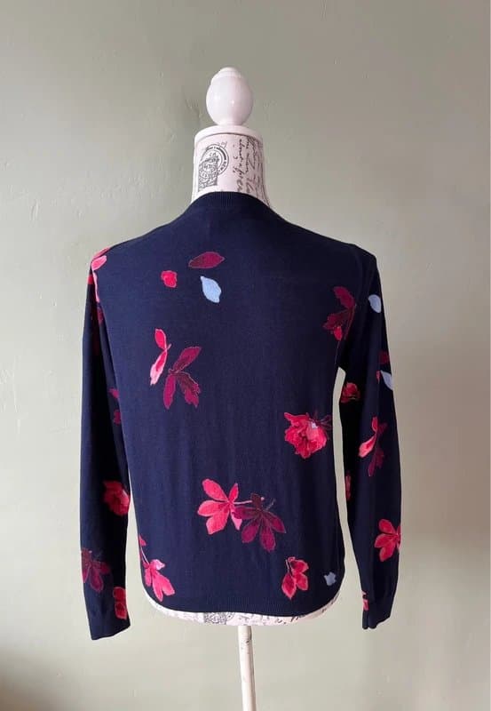 Joules Joules Syke Print Cardigan Size 8 Navy Blue Pink & Red Floral Cotton Knit VGC
