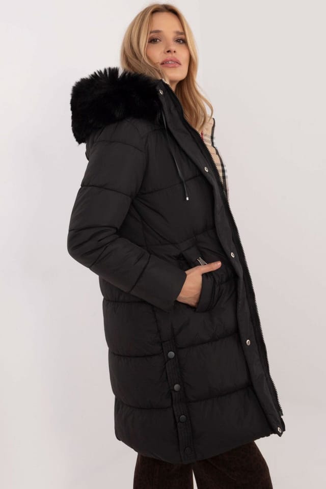 Love Lace Love Lace Women's Quilted Winter Jacket Extended Cut With Hood in Black - 2