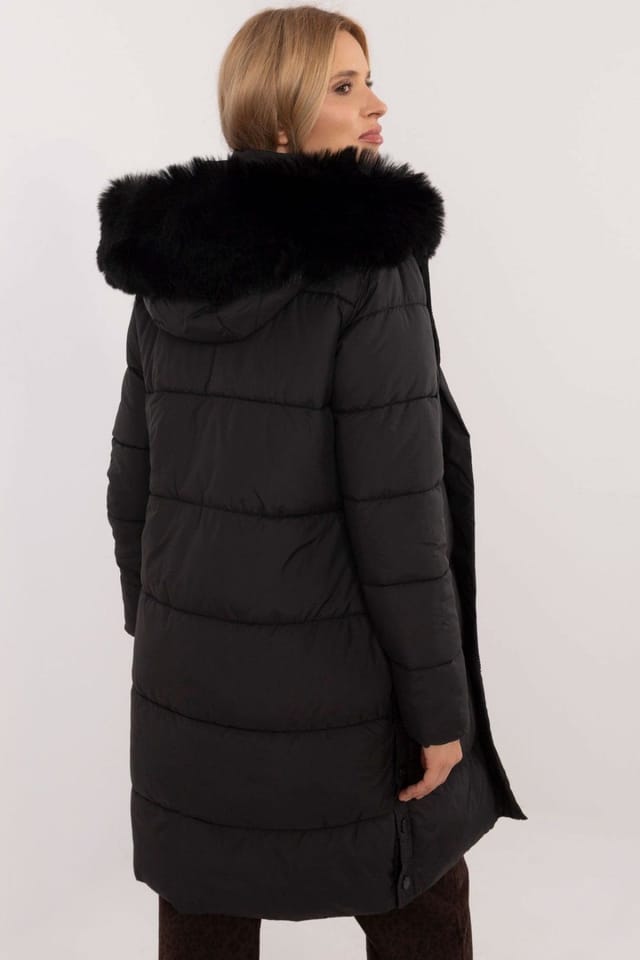 Love Lace Love Lace Women's Quilted Winter Jacket Extended Cut With Hood in Black - 3