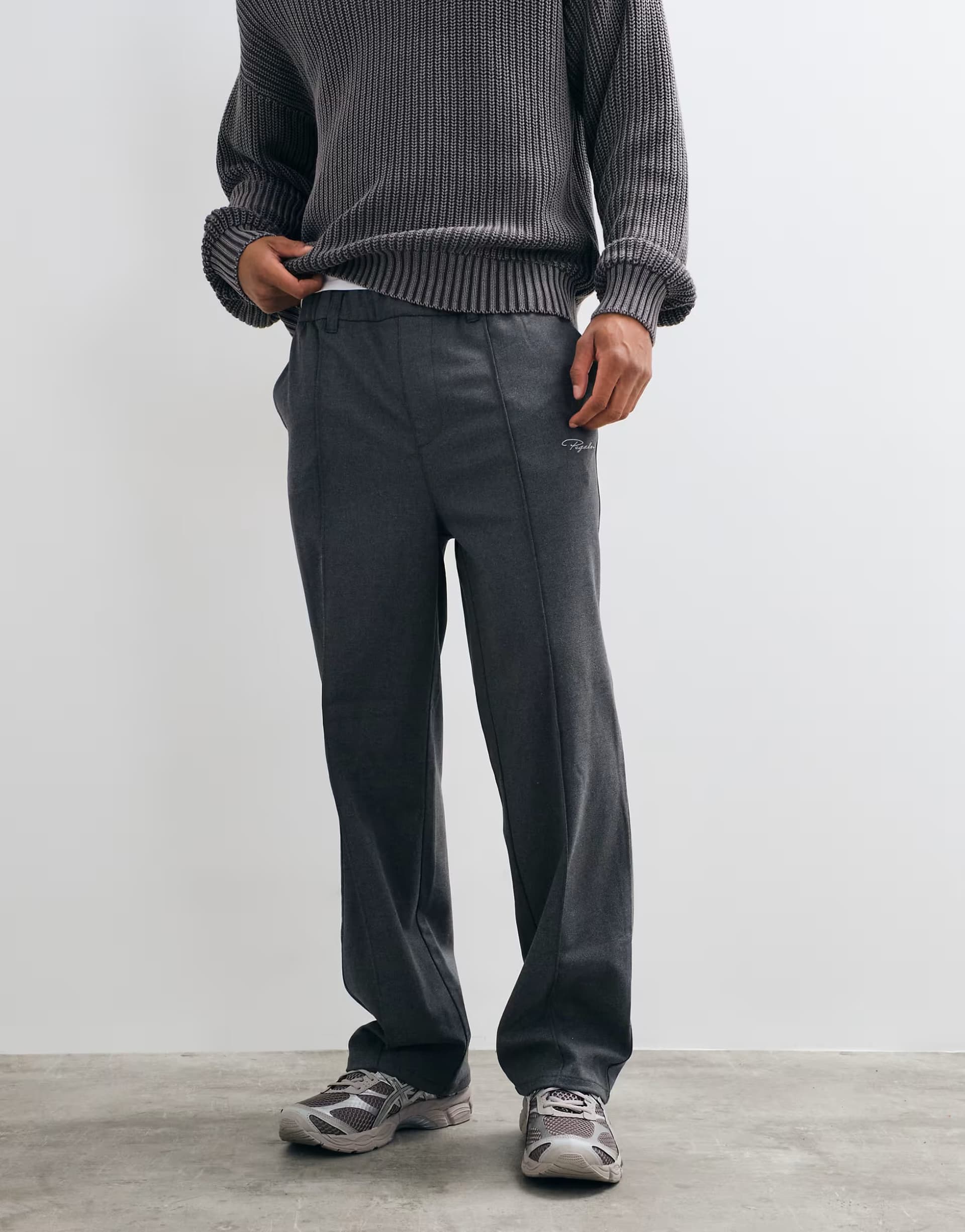 ASOS Pegador montefalco wide leg pleated smart trousers in dark grey