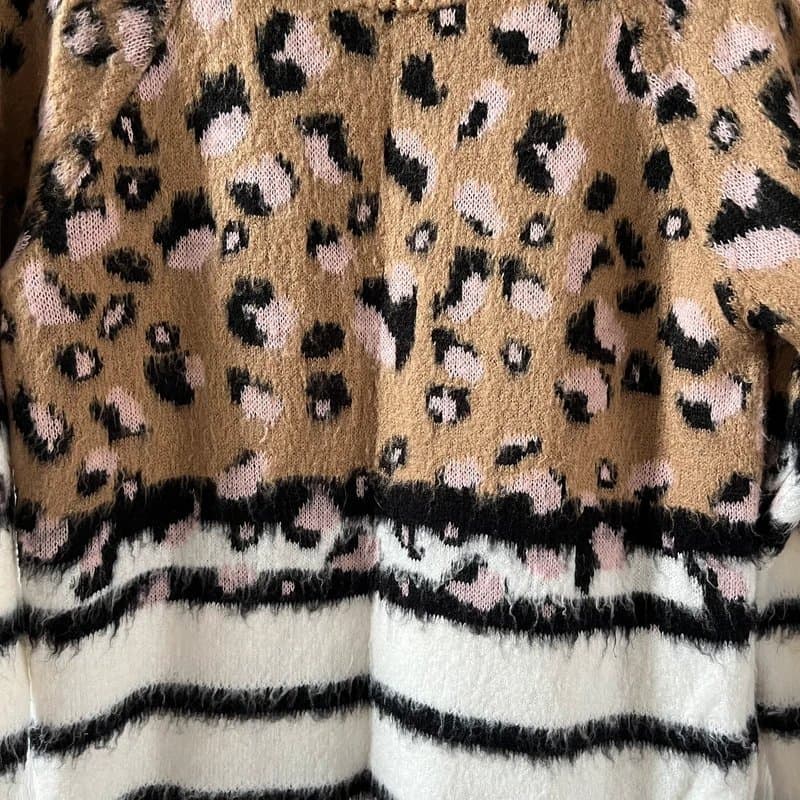 Topshop Leopard & Stripe Print Topshop Cosy Knitted Jumper