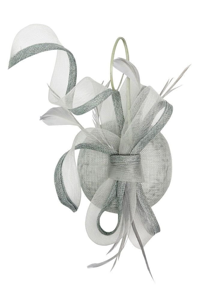 SVNX SVNX Women's Round Fascinator with Bow & Feathers in Grey - 2