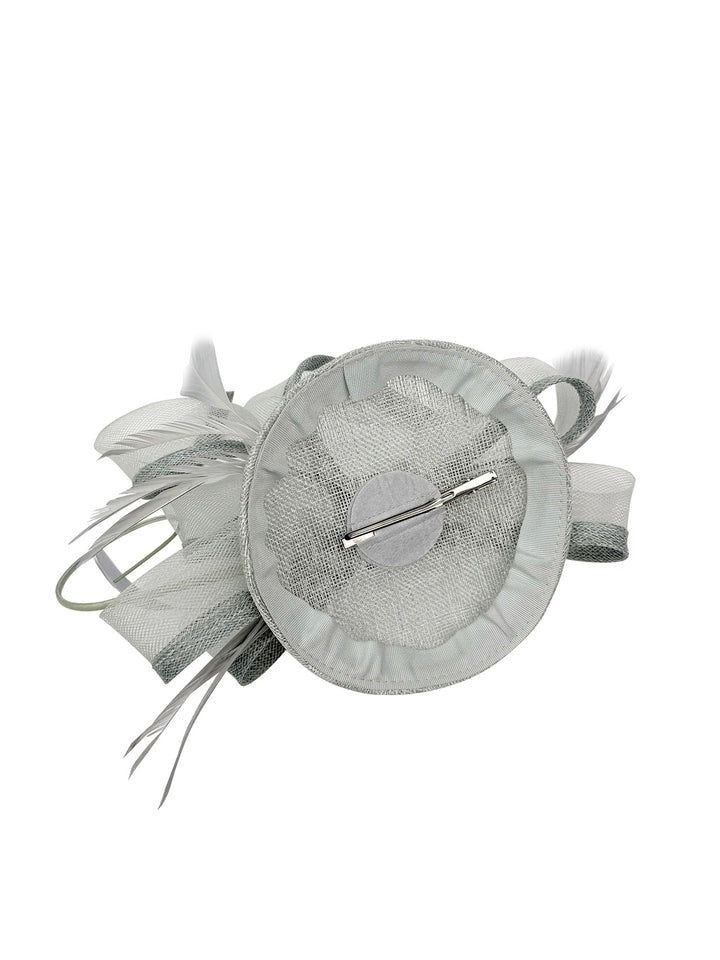 SVNX SVNX Women's Round Fascinator with Bow & Feathers in Grey - 3