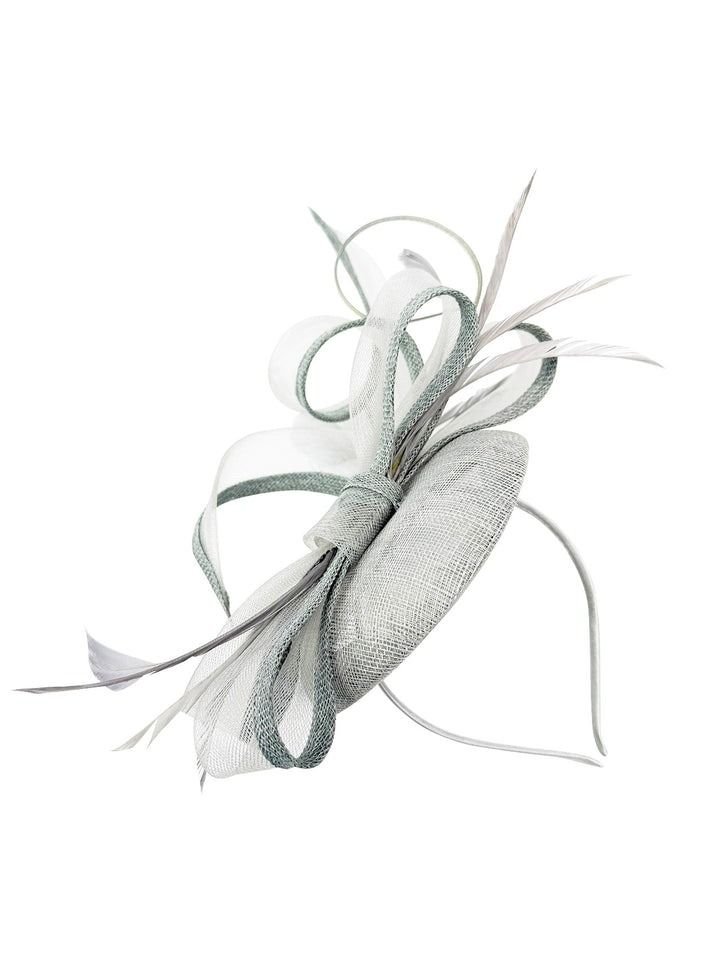 SVNX SVNX Women's Round Fascinator with Bow & Feathers in Grey - 4
