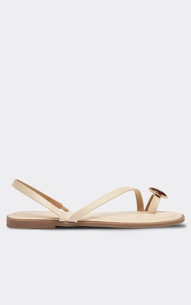 EGO Jamey Toe Loop Stone Detail Slingback Strappy Sandal In Cream Faux Leather, Women's Size UK 3 - 2