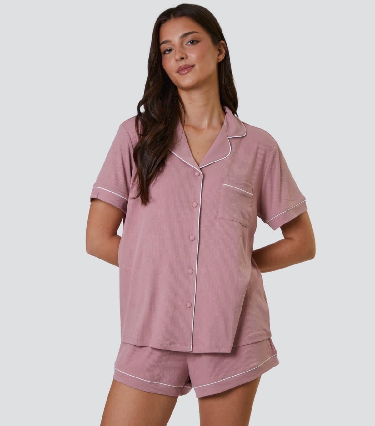 Loungeable Women's Pink Ribbed Shirt and Shorts Pyjama Set Loungeable New Look