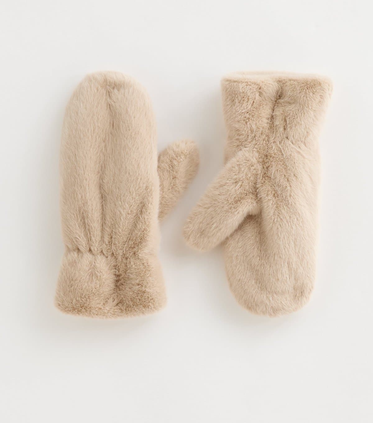 New Look Cream Faux Fur Mittens New Look
