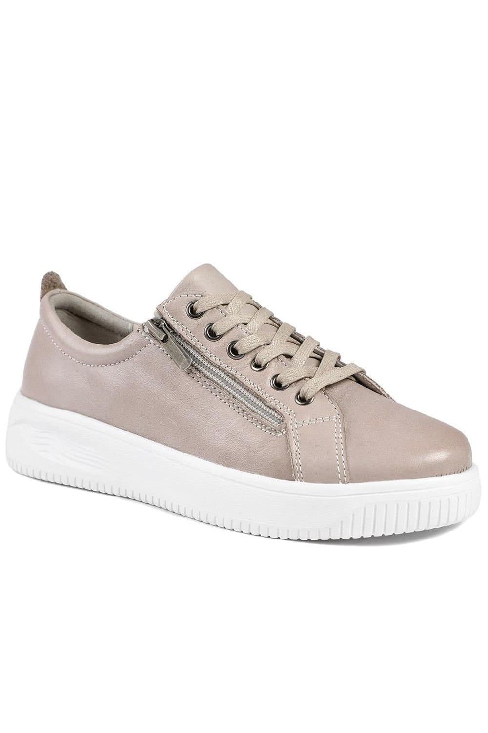 Jones Bootmaker Jones Bootmaker Women's Anara Zip & Lace Leather Trainers in Stone