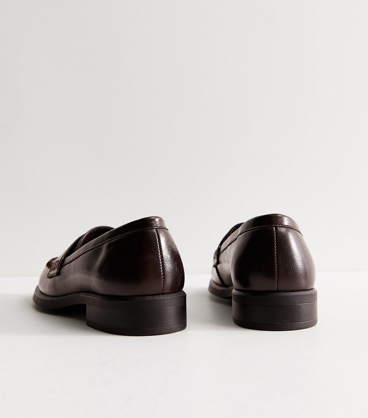 New Look Women's Dark Brown Faux Leather Shiny Penny Loafers Vegan New Look - 4