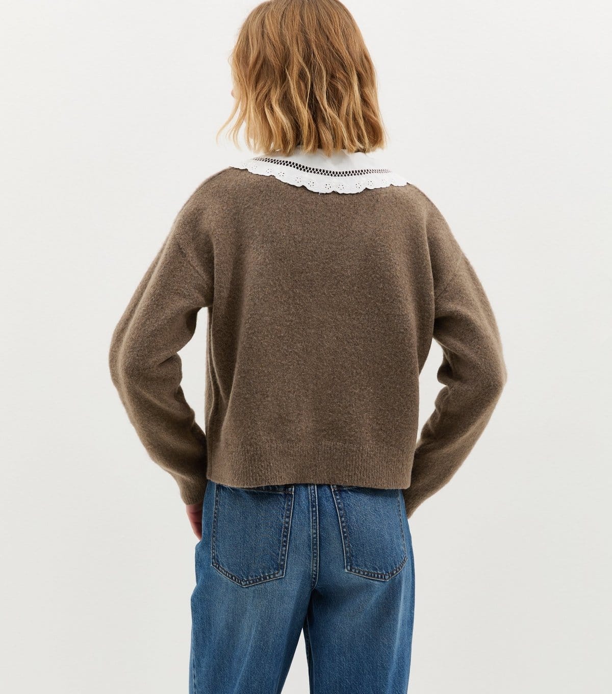 New Look Women's Dark Mink Embroidered Collar Knit Cardigan New Look - 4