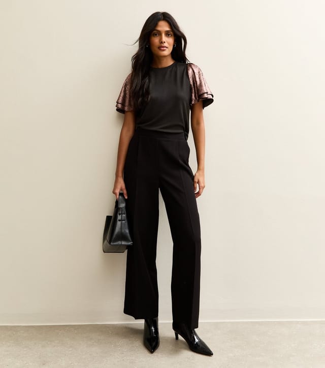 New Look Women's Mid Pink Soft Touch Metallic Flutter Sleeve Top New Look - 3