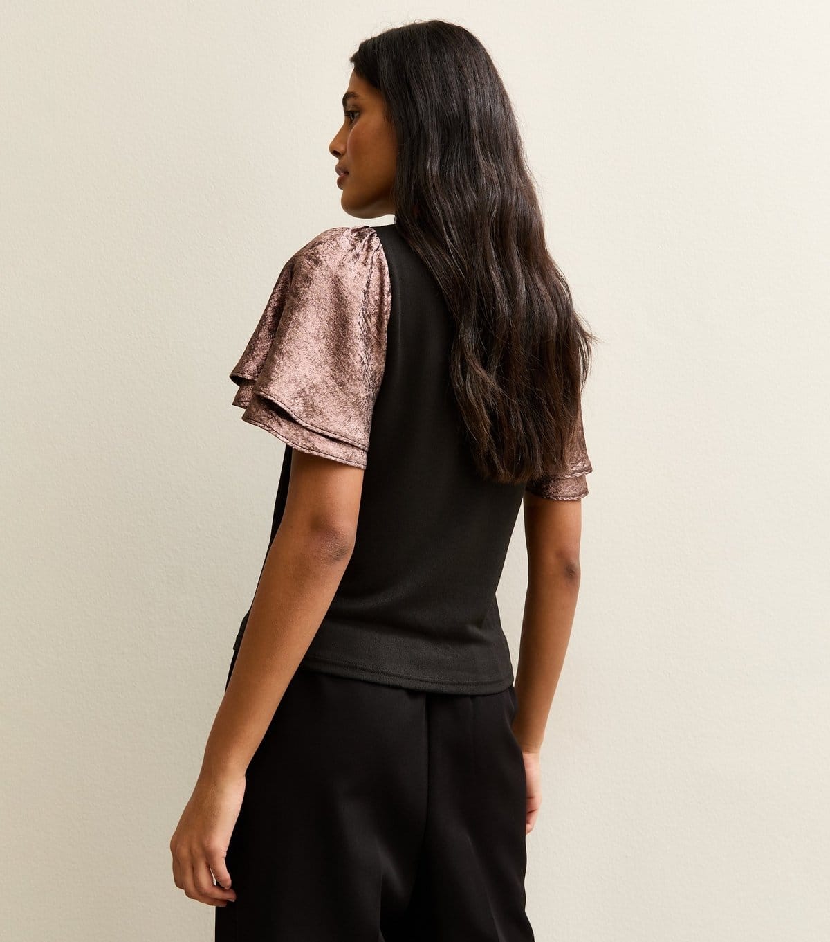 New Look Women's Mid Pink Soft Touch Metallic Flutter Sleeve Top New Look - 4