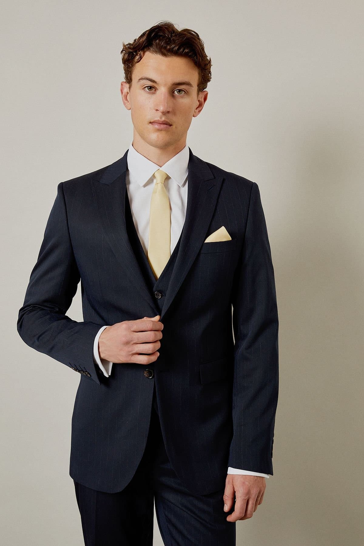 Burton Burton Men's Navy Pinstripe Tailored Fit Suit Jacket