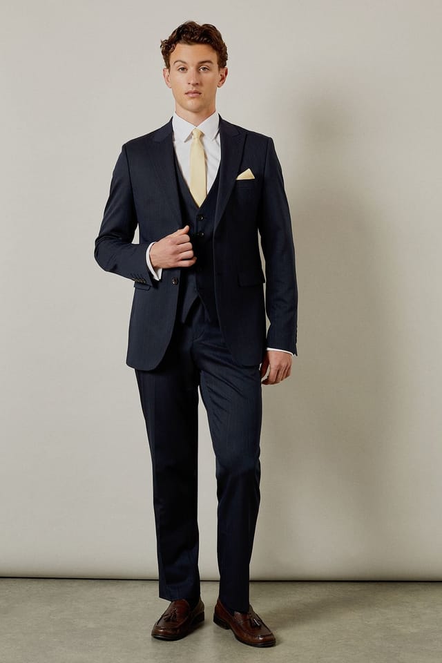 Burton Burton Men's Navy Pinstripe Tailored Fit Suit Jacket - 2