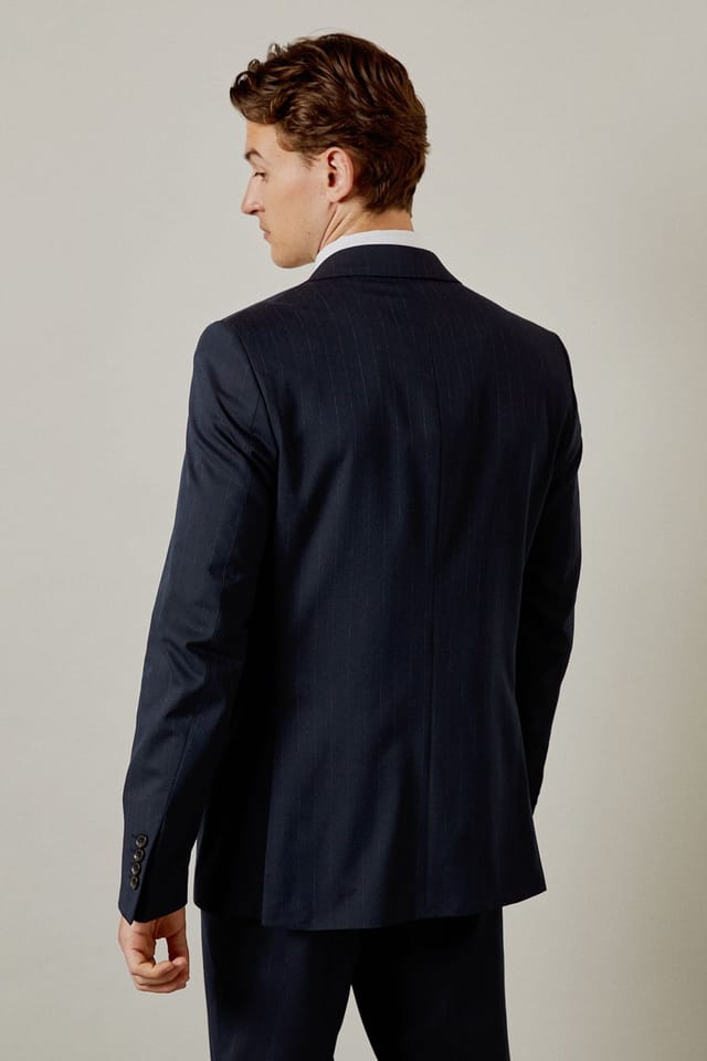 Burton Burton Men's Navy Pinstripe Tailored Fit Suit Jacket - 3