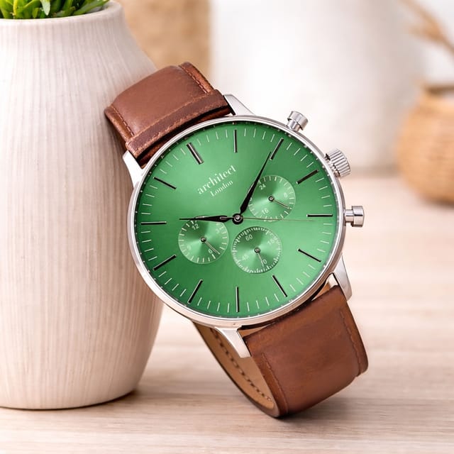Wear We Met Wear We Met Men's Personalised Architect London Motivator Chronograph Watch in Bright Green - 3