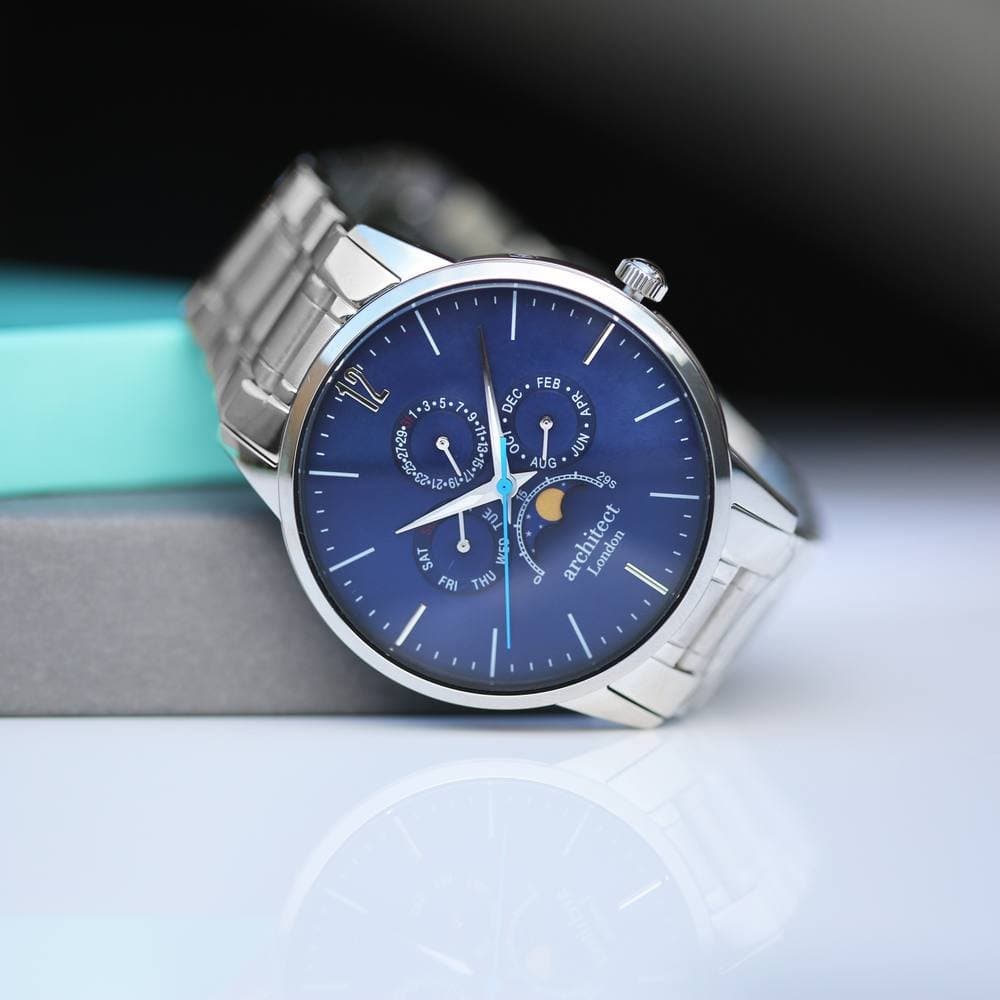 Wear We Met Wear We Met Men's Personalised Architect London Apollo Watch - Engraved in Blue
