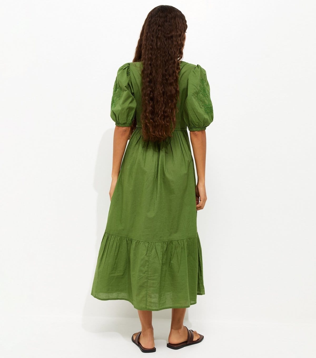 New Look Women's Petite Bright Green Floral Embroidered Smock Shirt Dress New Look - 4