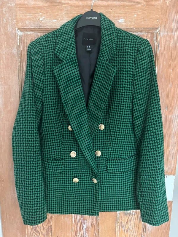 New Look New Look Green Dogtooth Utility Blazer