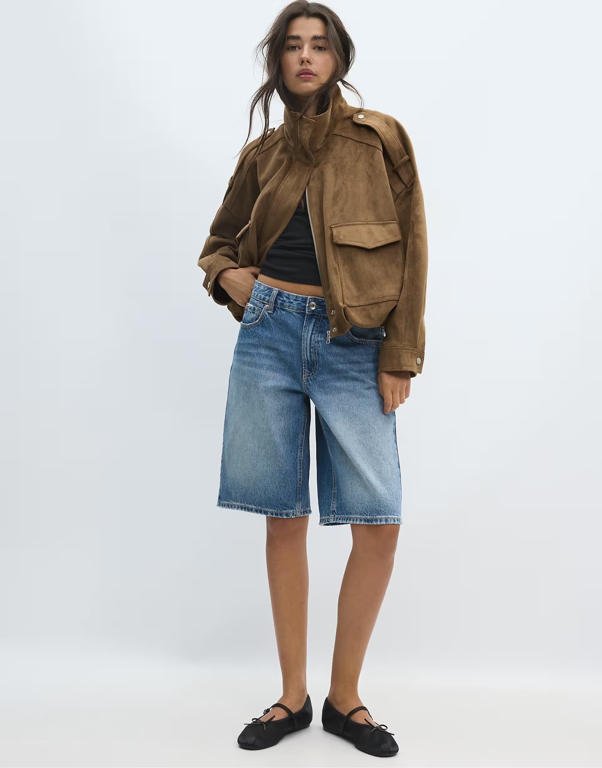 ASOS Stradivarius Oversize faux suede jacket in stone