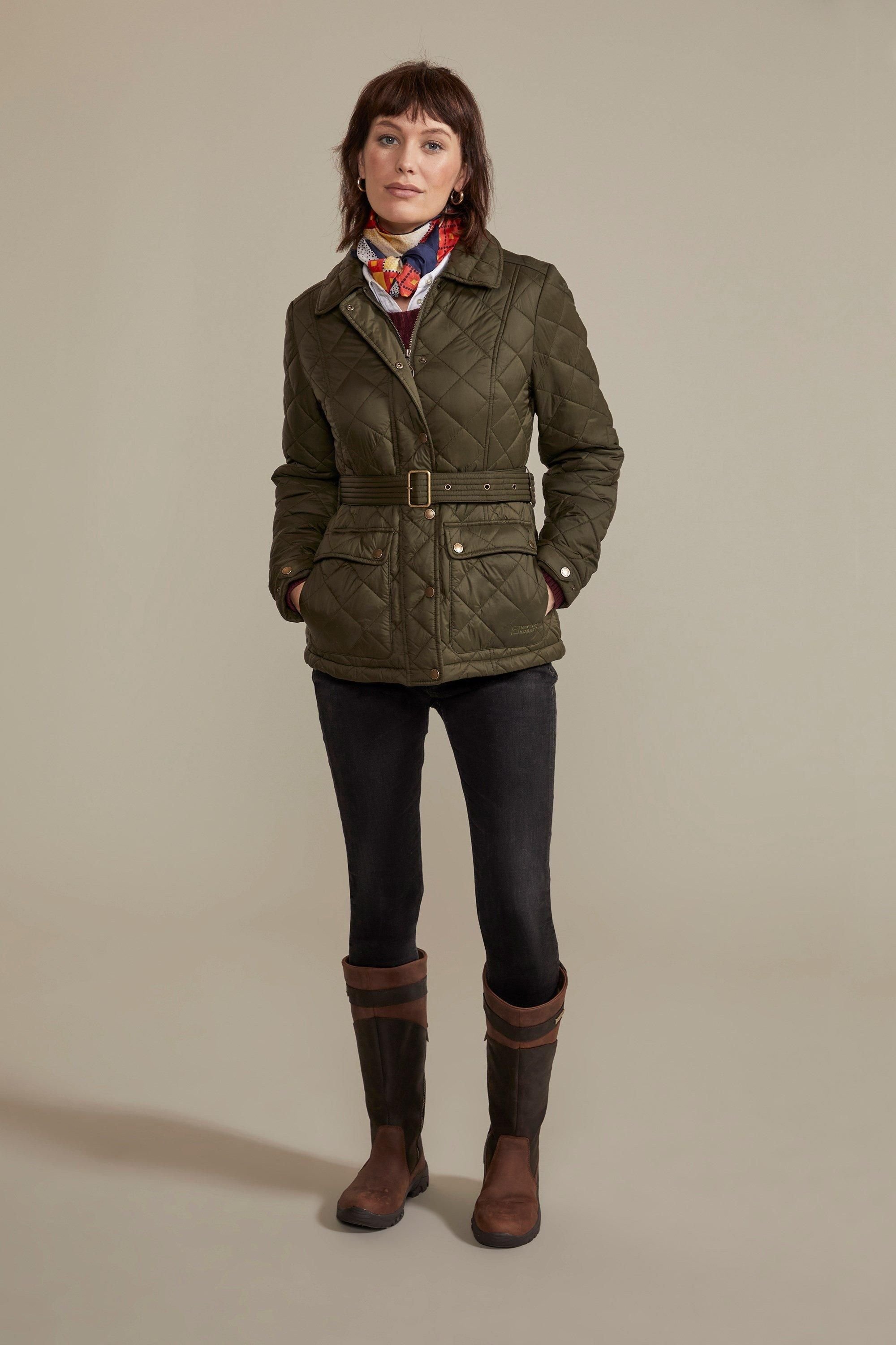Hinter & Hobart Hinter & Hobart Women's 'Galloway' Quilted Lightweight Insulated Belted Water Resistant Jacket in Khaki - 2