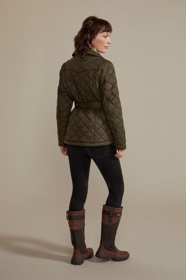 Hinter & Hobart Hinter & Hobart Women's 'Galloway' Quilted Lightweight Insulated Belted Water Resistant Jacket in Khaki - 3