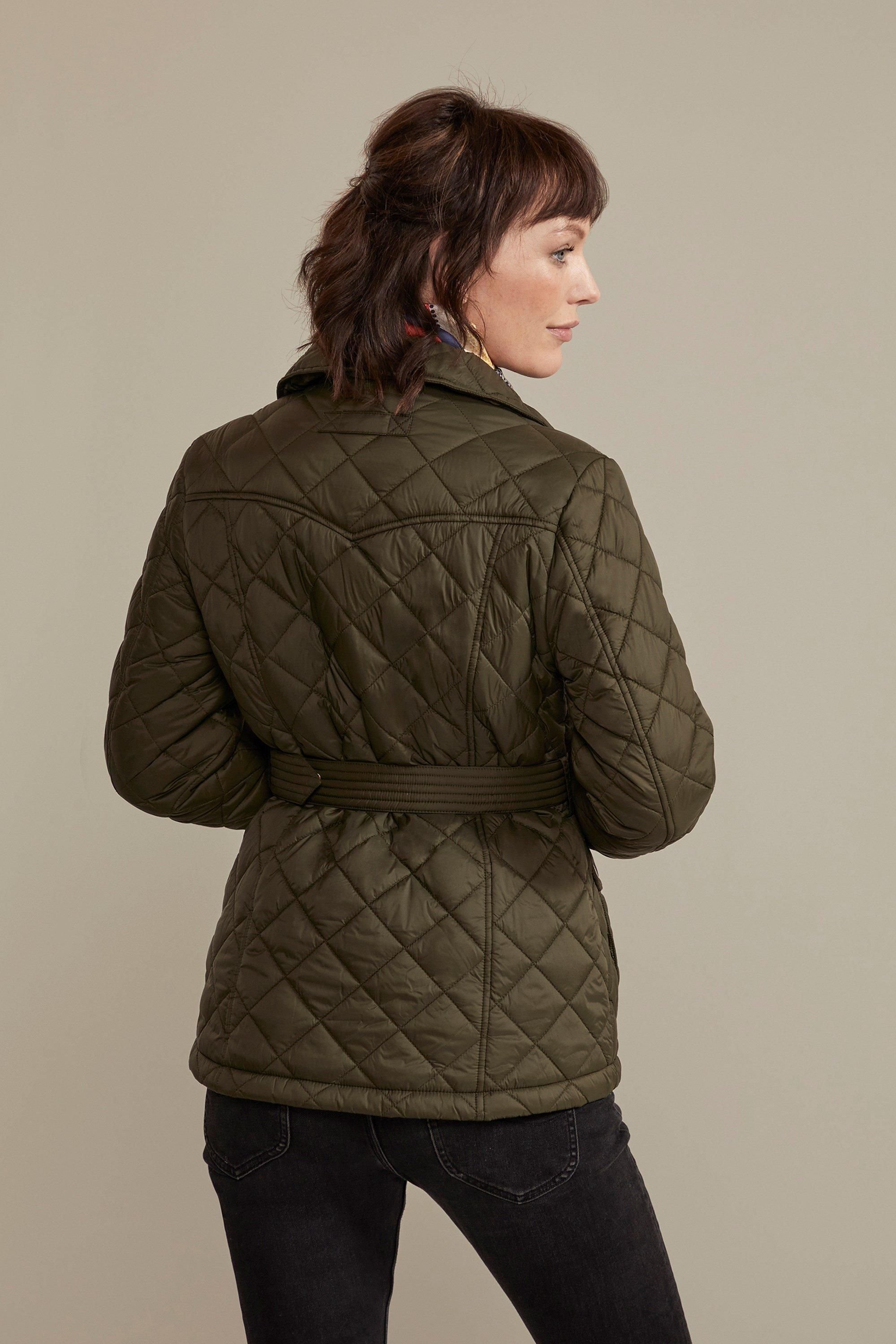 Hinter & Hobart Hinter & Hobart Women's 'Galloway' Quilted Lightweight Insulated Belted Water Resistant Jacket in Khaki - 4