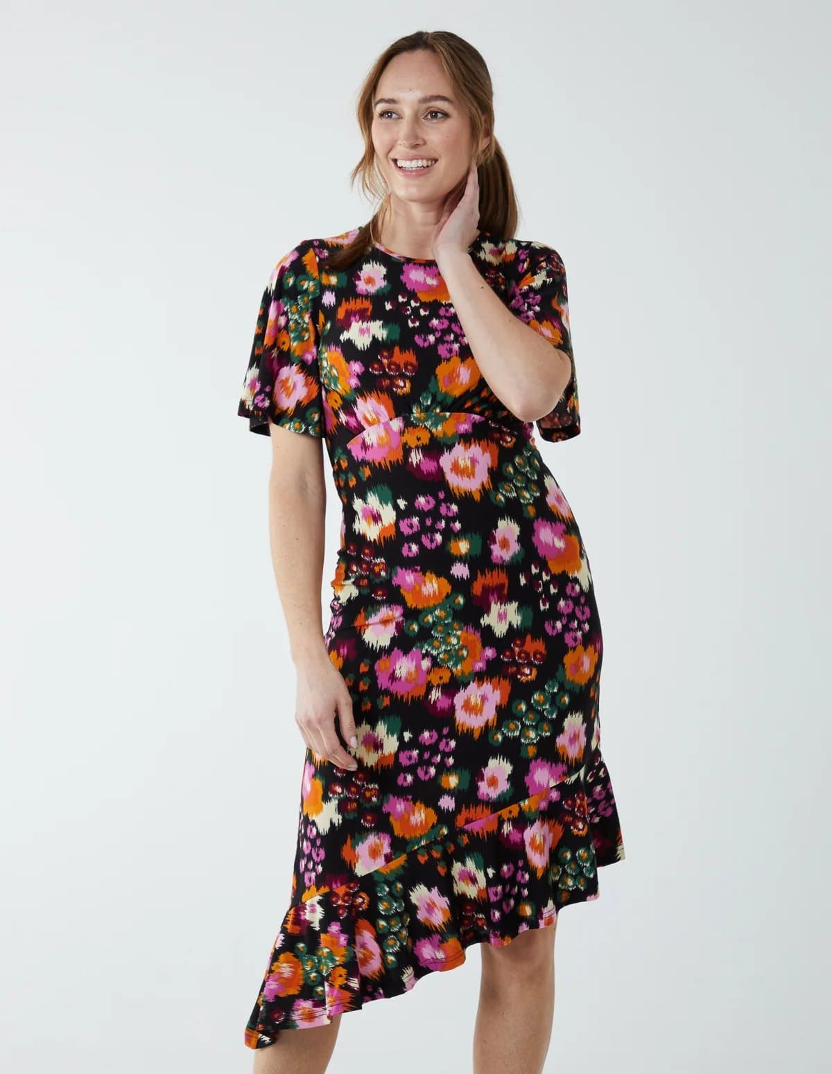 Blue Vanilla Angel Sleeve Asymmetric Midi Dress