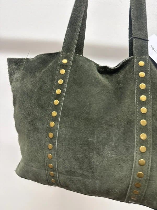 ASOS Khaki green Gold Stud Genuine Leather Suede Handbag