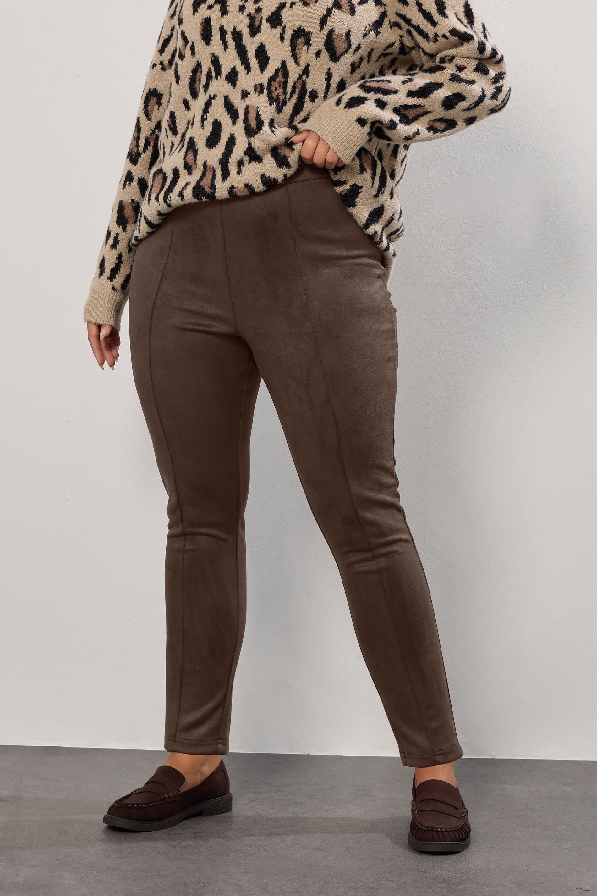 Yours Plus Size Chocolate Brown Faux Suede Leggings