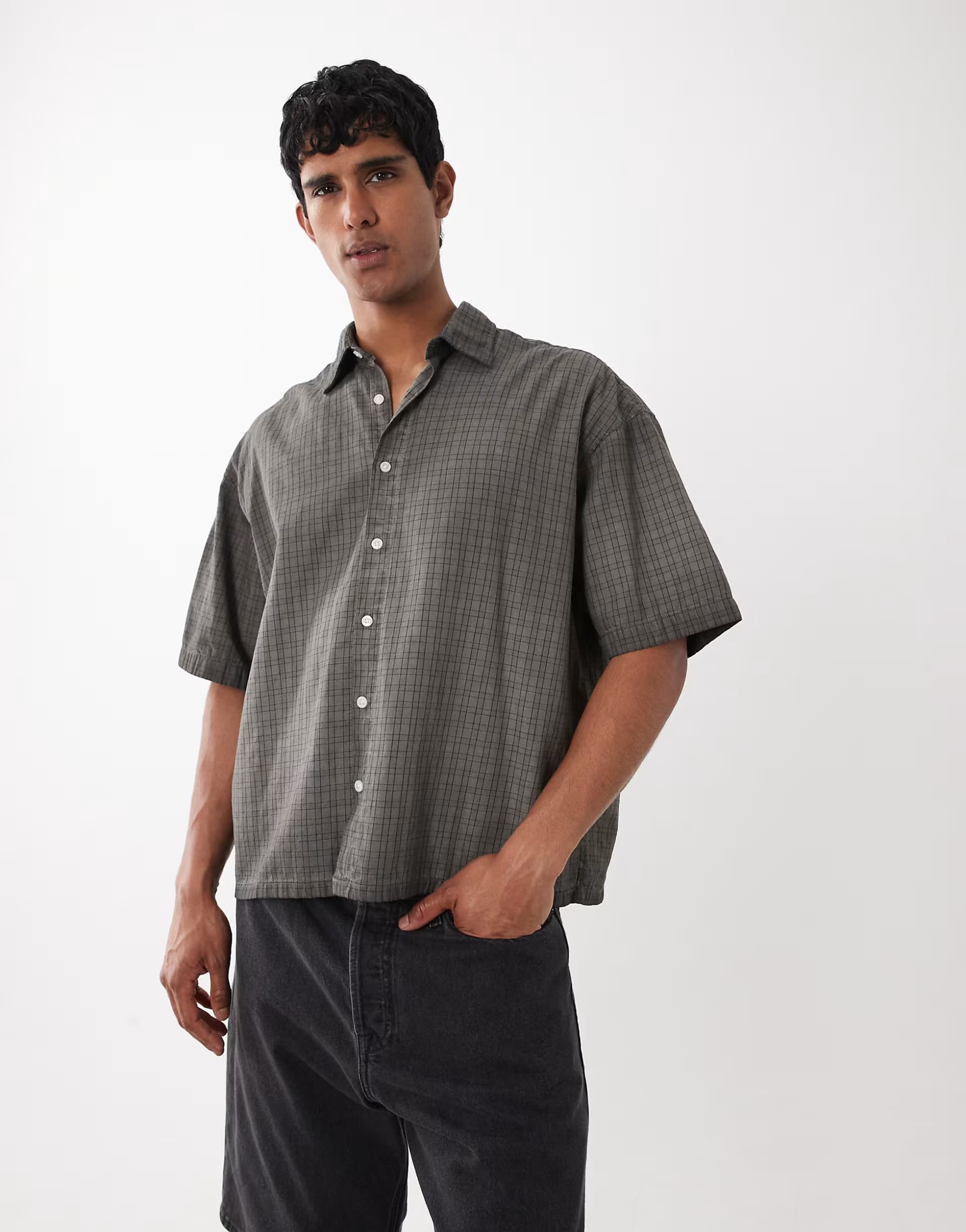 ASOS Jack & Jones overdye check shirt in blue