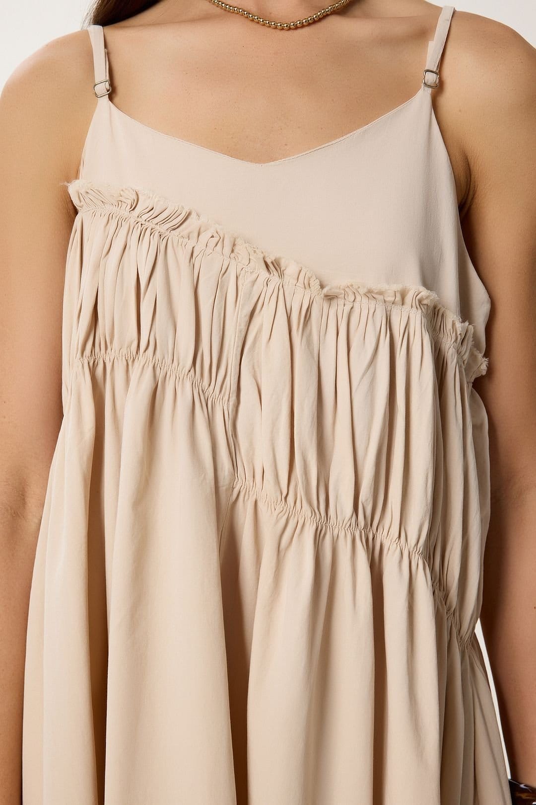 Happiness Istanbul Happiness Istanbul Women's Ruffled U Collar Midi Dress in Cream - 4