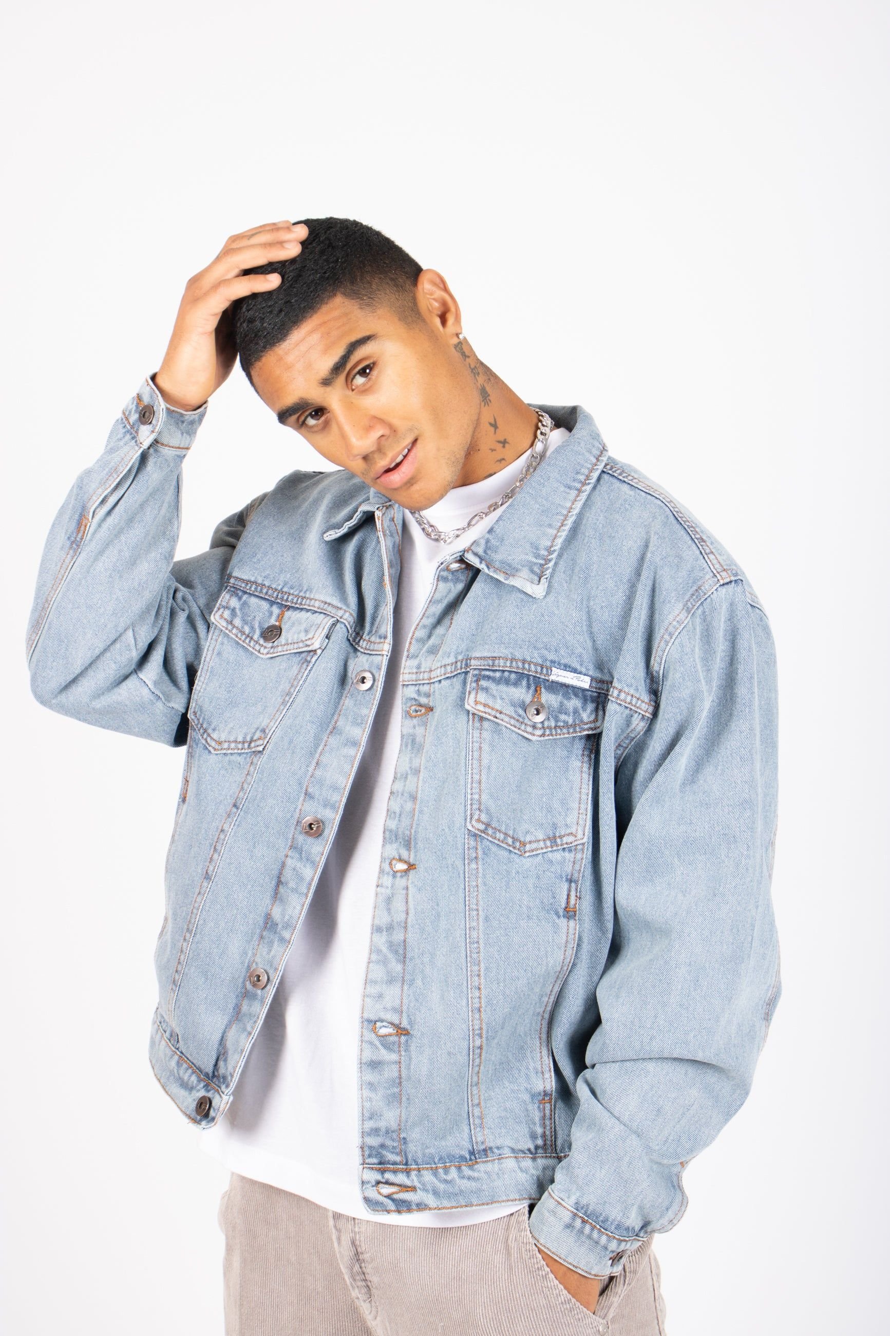 Liquor N Poker Liquor n Poker Men's Oversized Boxy Denim Jacket In Vintage Stonewash in Blue - 2