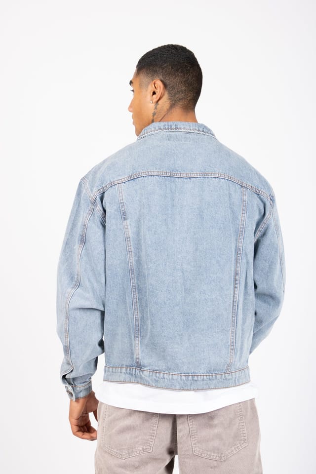 Liquor N Poker Liquor n Poker Men's Oversized Boxy Denim Jacket In Vintage Stonewash in Blue - 3