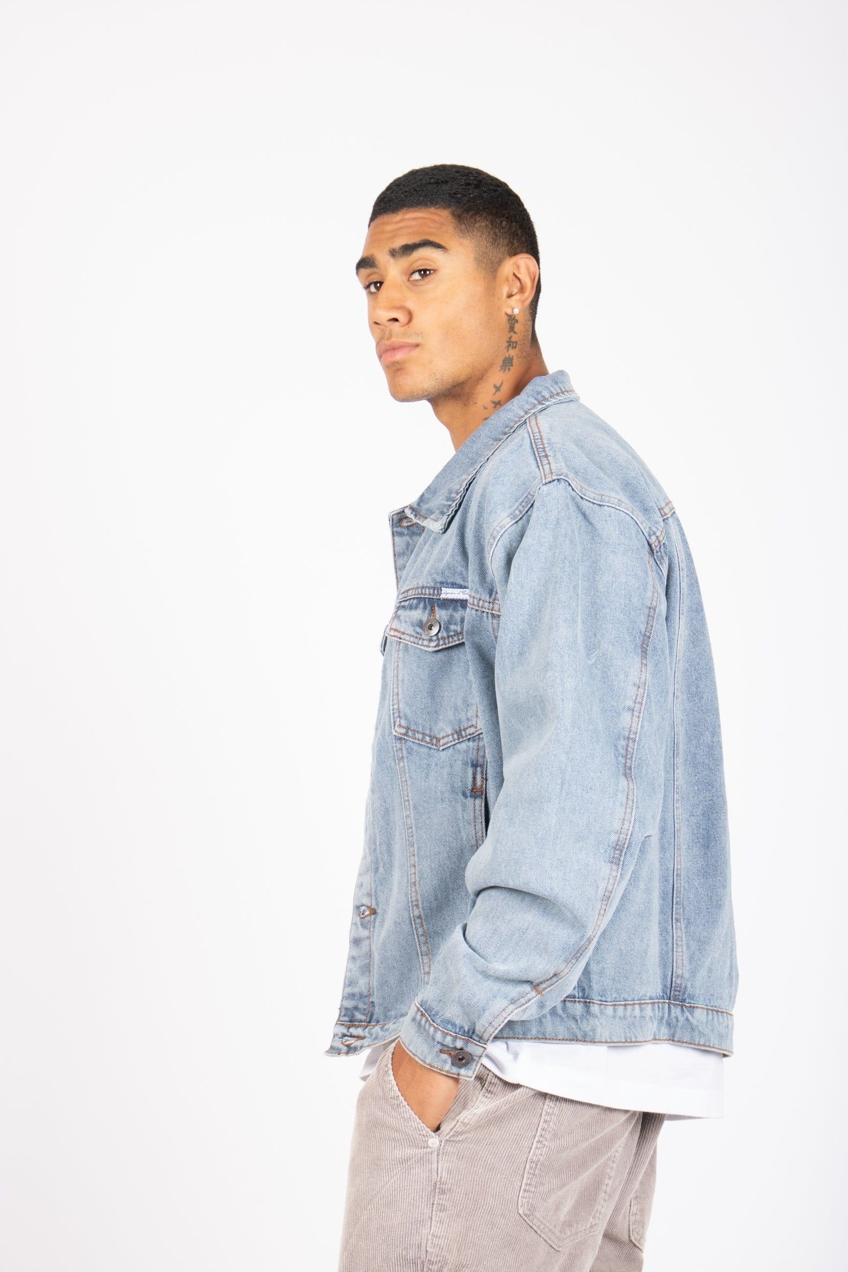 Liquor N Poker Liquor n Poker Men's Oversized Boxy Denim Jacket In Vintage Stonewash in Blue - 4