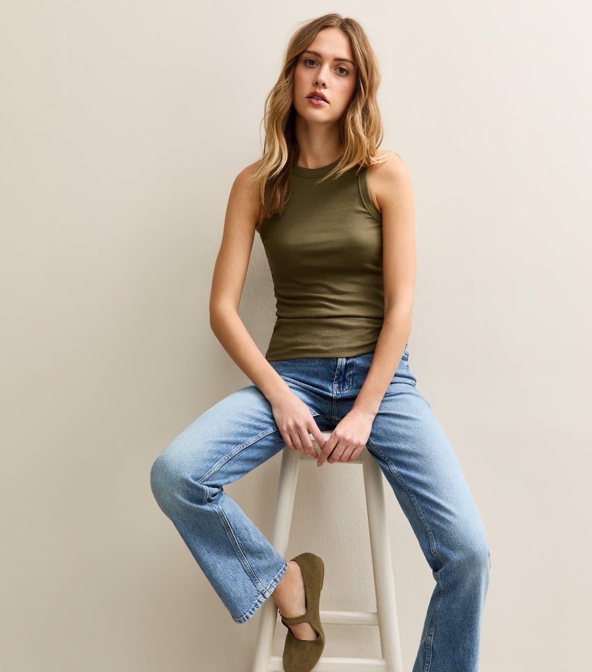 New Look New Look Green Ribbed Jersey Racer Back Vest Top