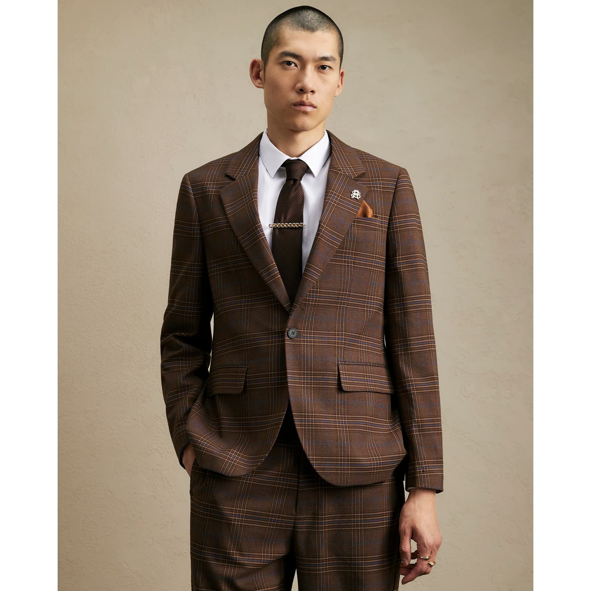 River Island Mens River Island Brown Check Blazer