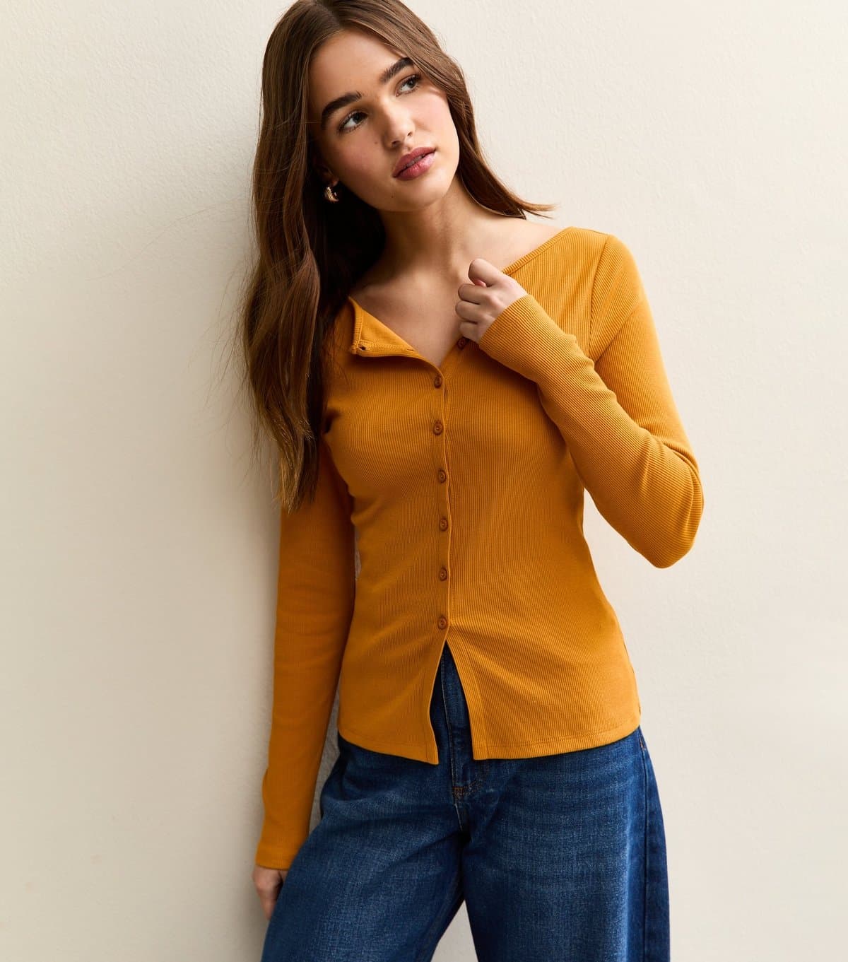 New Look New Look Mustard Rib Jersey Long Sleeve Top