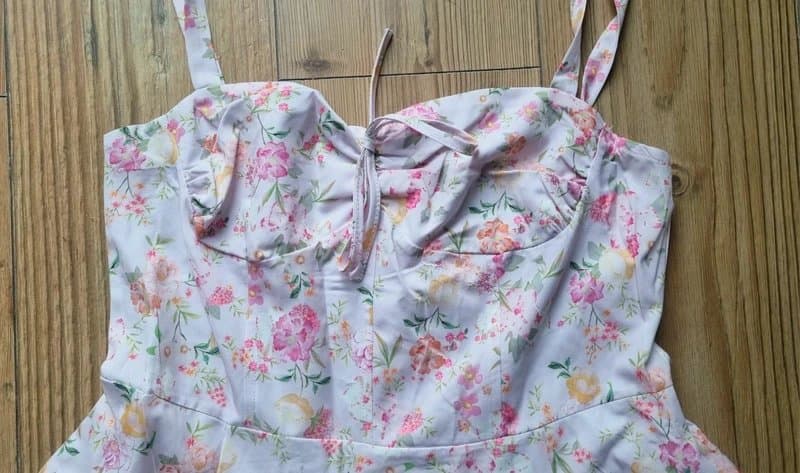 cottagecore Romantic Pink flower summer dress lined lace edge underskirt