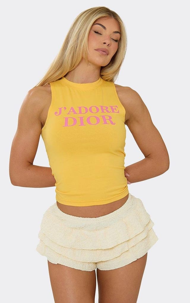 EGO Racer Neck Slogan Print Detail Vest Top In Orange, Women's Size UK 6 - 2