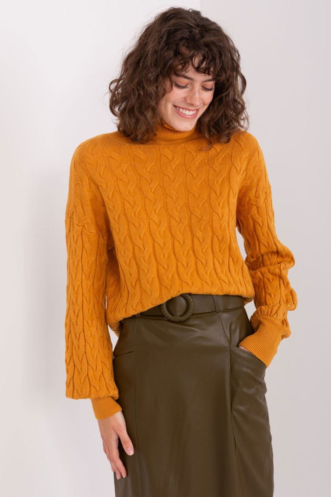 Love Lace Love Lace Women's Variegated Plaid Turtleneck Long Sleeve Sweater Style 188311 in Yellow