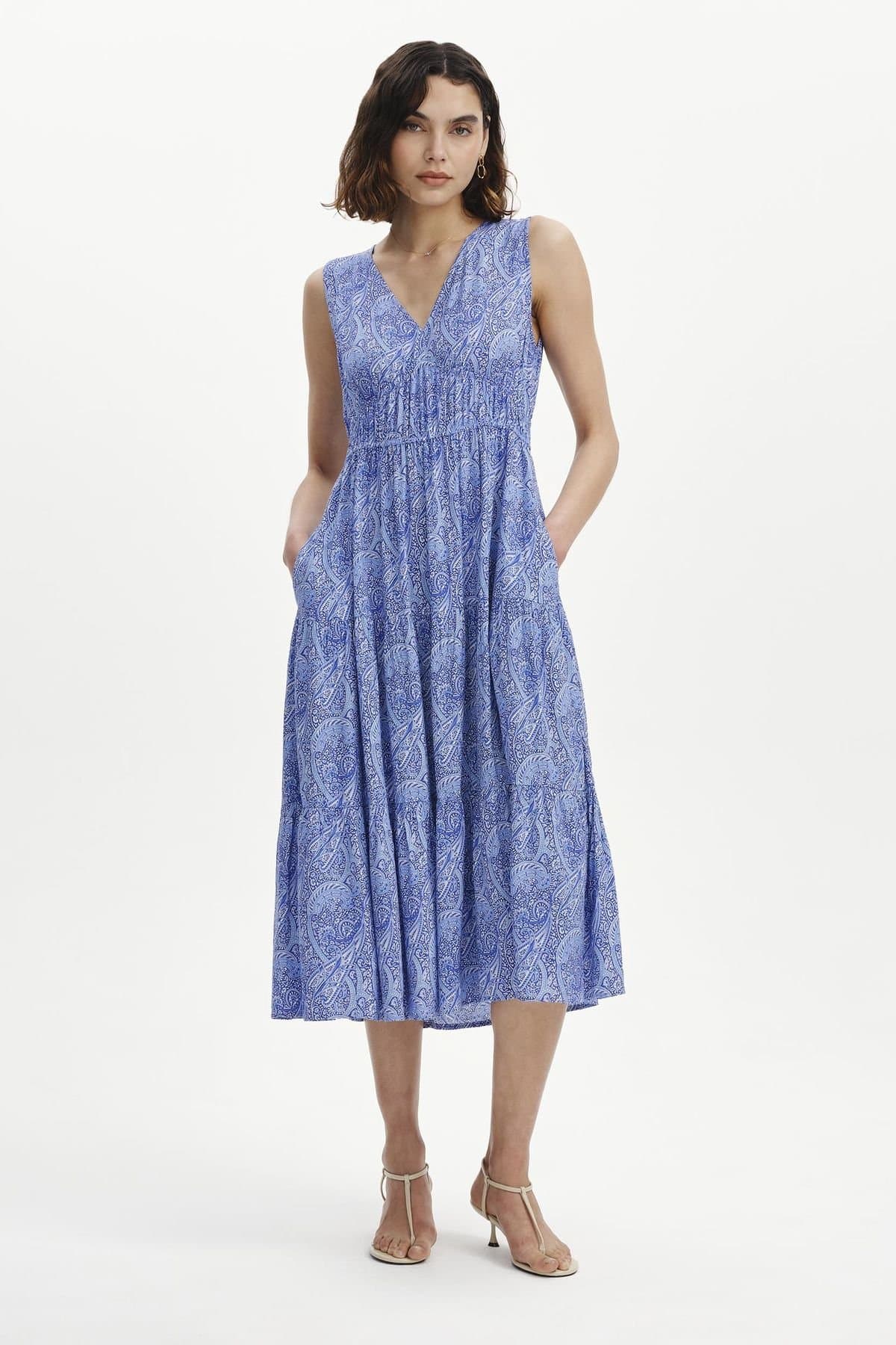 Finery London Finery London Women's Petite Stacey Tiered Midi Dress in Bright Blue