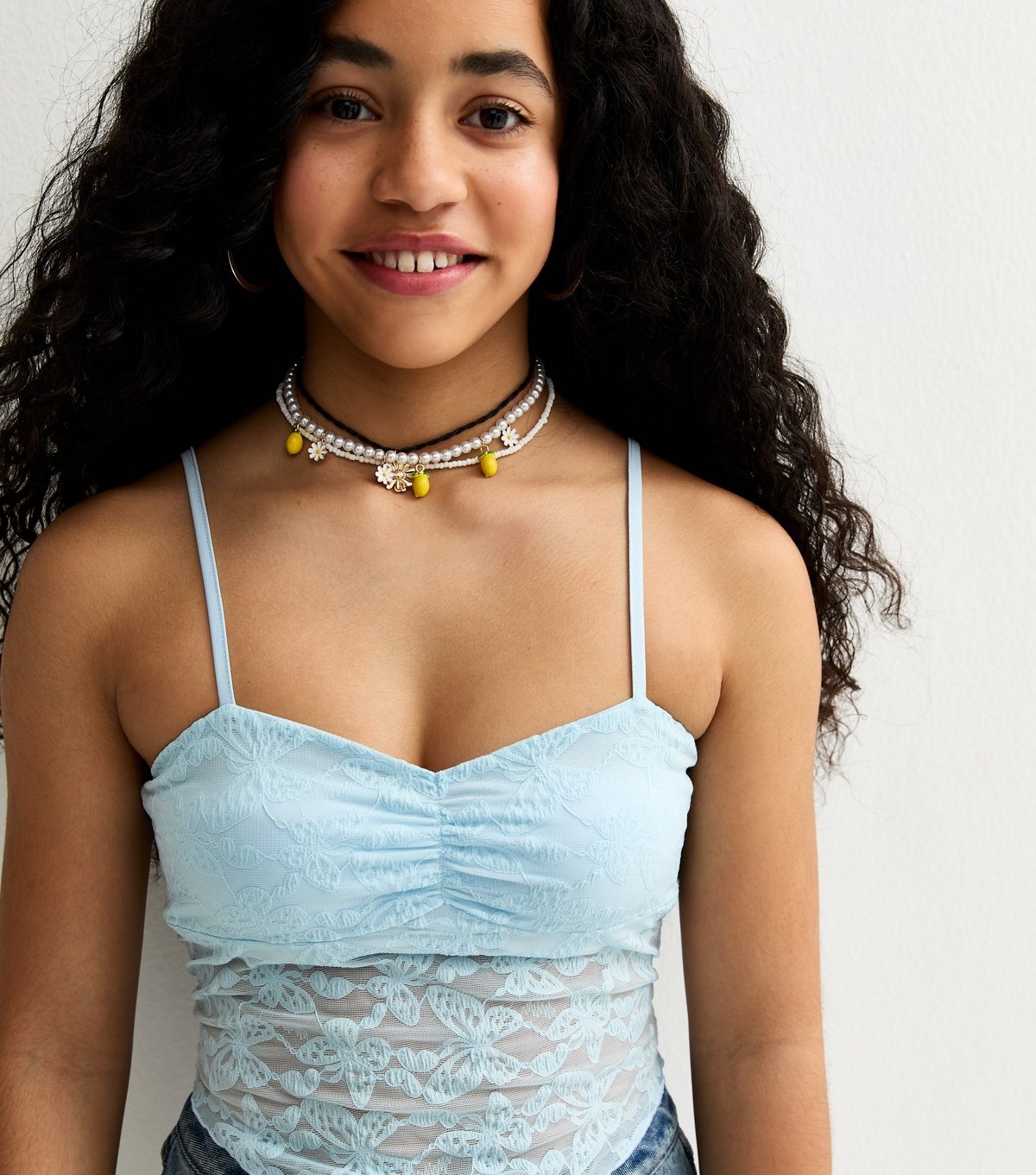 New Look Girls' Light Blue Butterfly Mesh Handkerchief Hem Cami Top New Look - 3