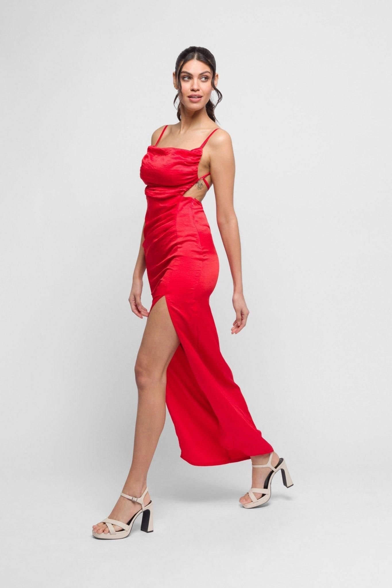 Jaded Rose Jaded Rose Women's Nell Maxi Dress in Red with Open Back. Bold & Elegant - 3