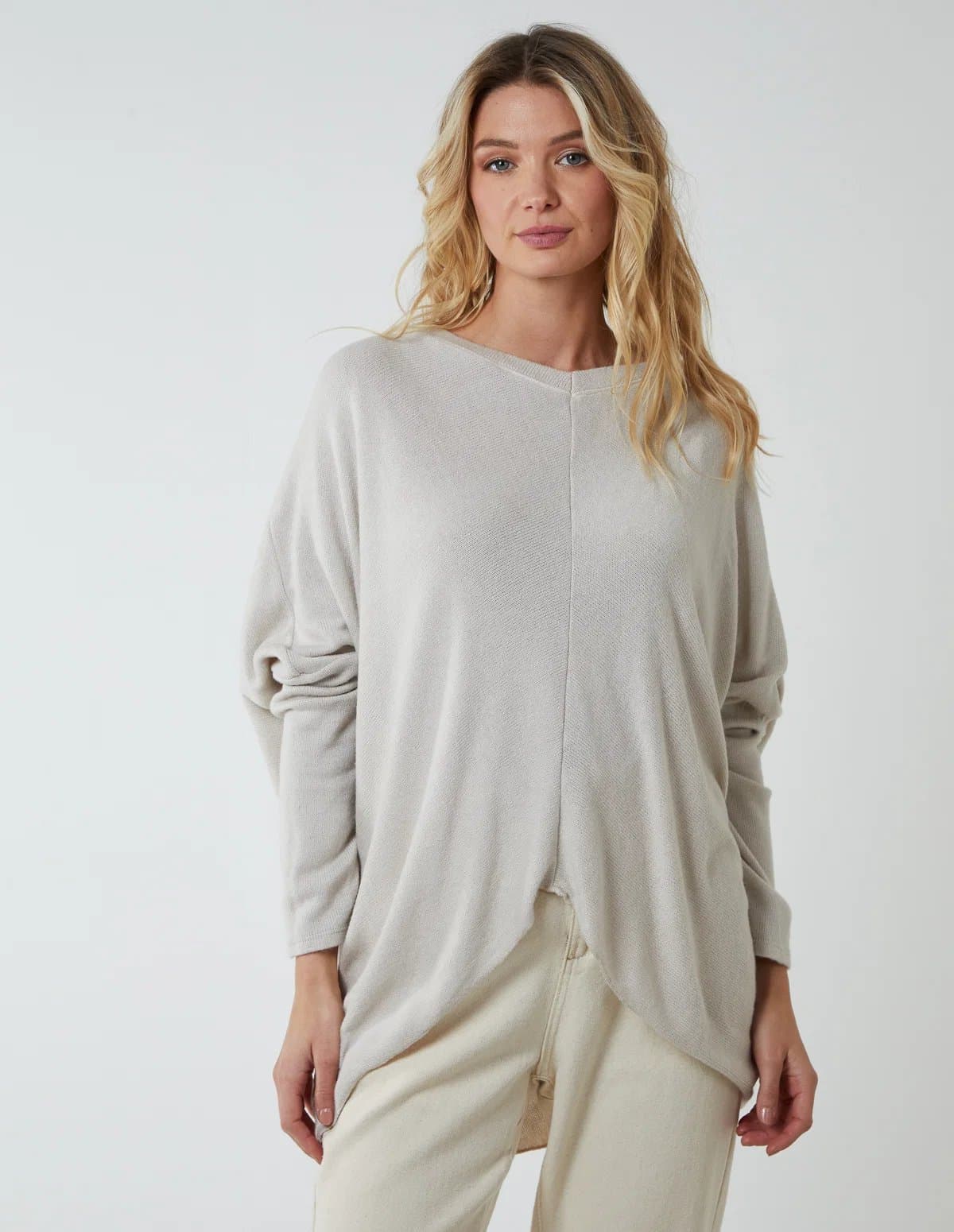 Blue Vanilla V Neck Front Cut And Sew Soft Knit Jumper